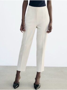 Zara Cream High-Waist Ankle Crop Trousers